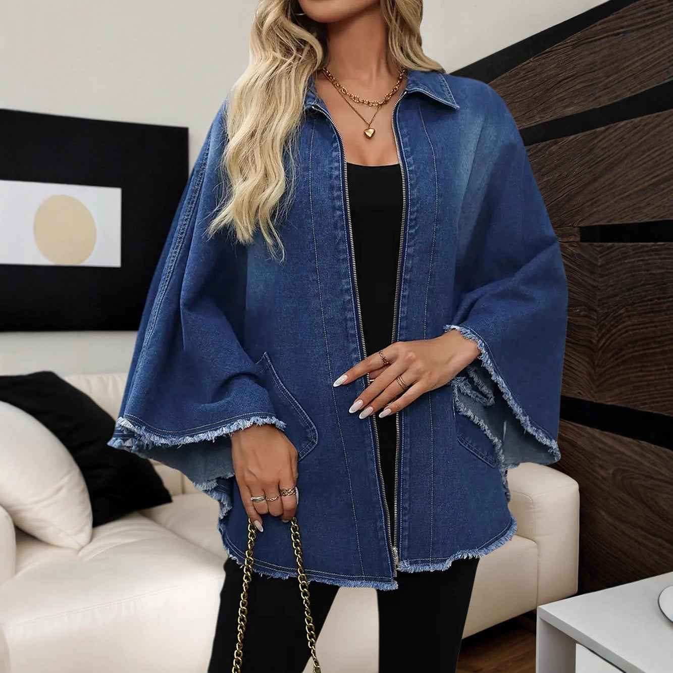 Women's Denim Jacket | Loose Fit Bat Sleeve Streetwear