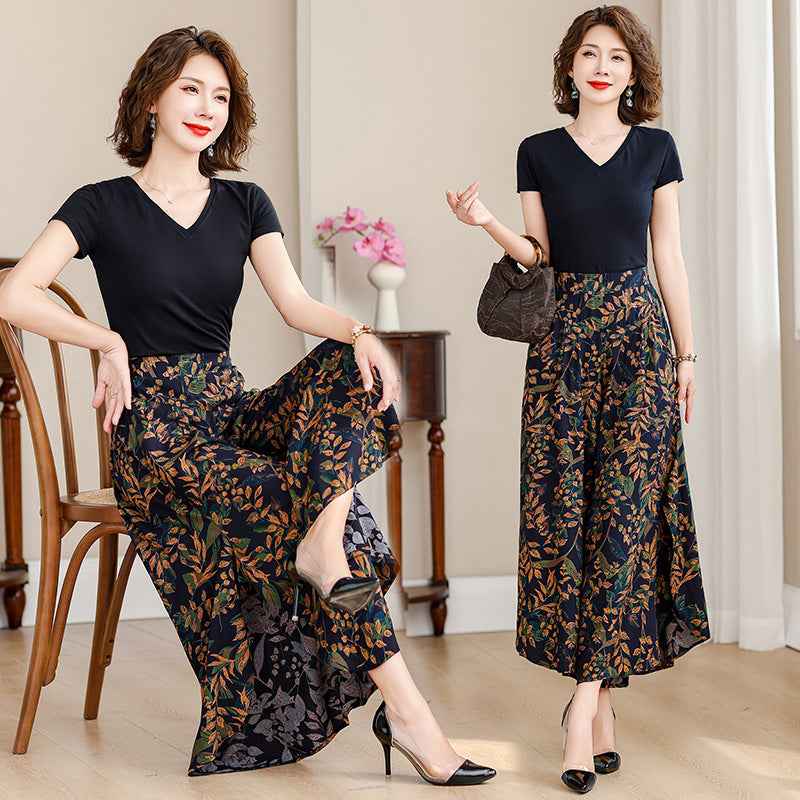 Women's High Waist Wide Leg Cropped Pants | Comfortable Elastic Waist