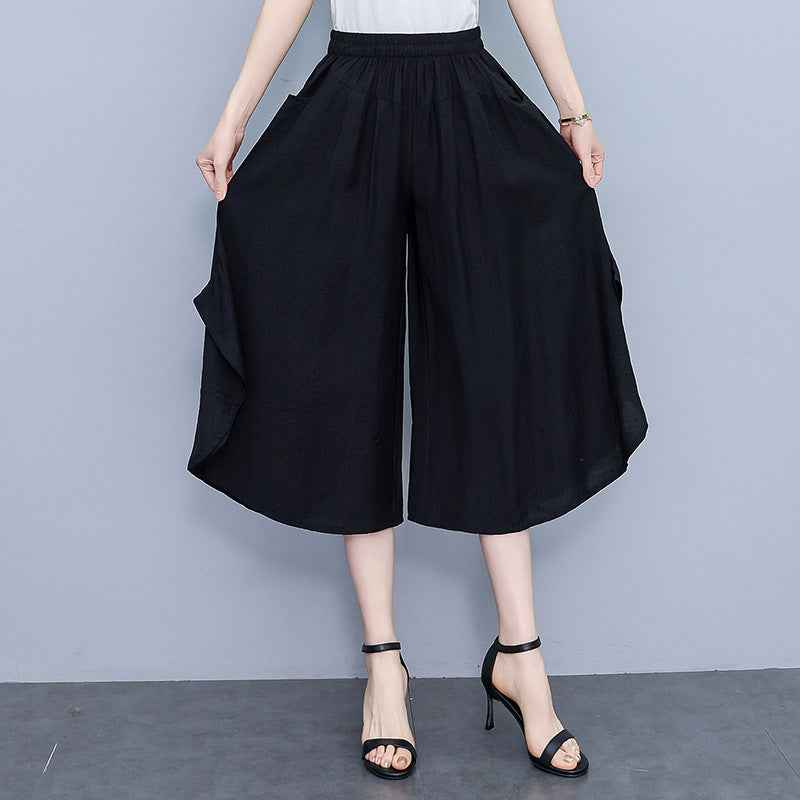 Women's High Waist Wide Leg Cropped Pants | Comfortable Elastic Waist