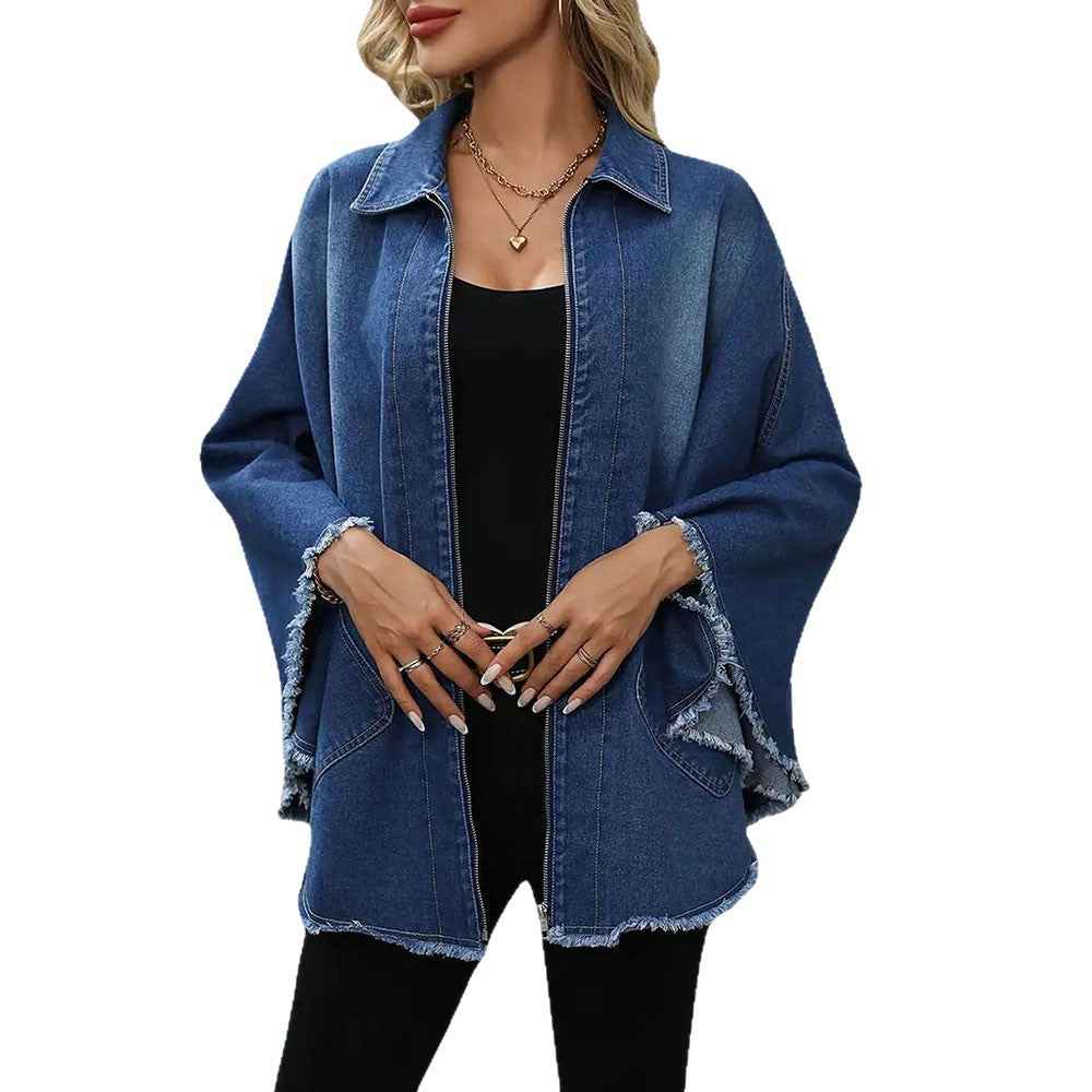 Women's Denim Jacket | Loose Fit Bat Sleeve Streetwear