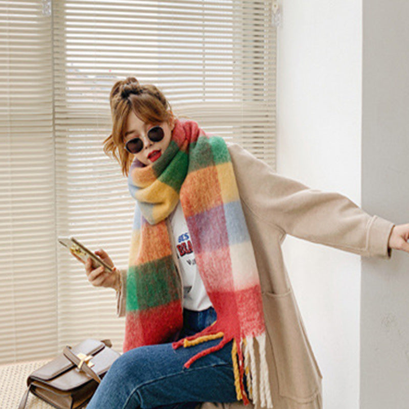 Color Plaid Winter Scarf for Women