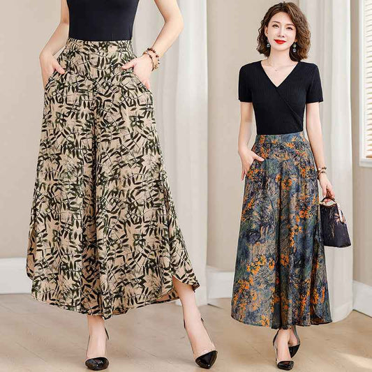 Women's High Waist Wide Leg Cropped Pants | Comfortable Elastic Waist