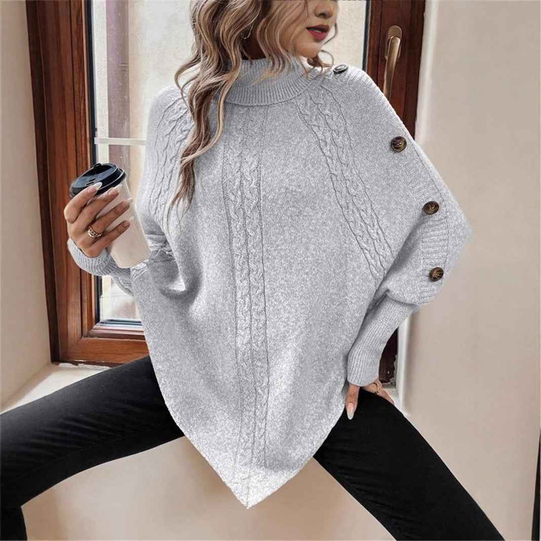 Cable Knit Sweater High Neck Batwing Sleeve Pullover