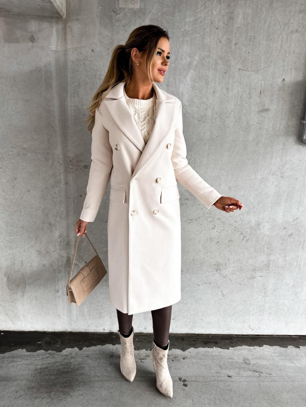 Women's Double Breasted Woolen Coat - Long Winter Jacket