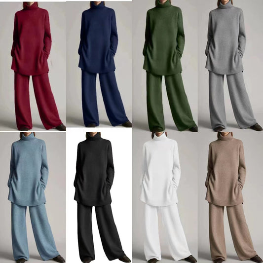 Women's High-Neck Casual Two-Piece Set | Loose Fit Knit Outfit