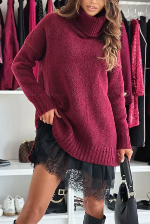 Women's Knit Sweater Dress Set - Soft Polyester Long Sleeve Casual Outfit