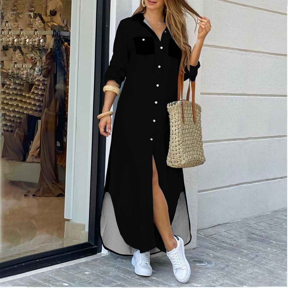 Women's A-Line Shirt Dress - Long Sleeve Casual Dress