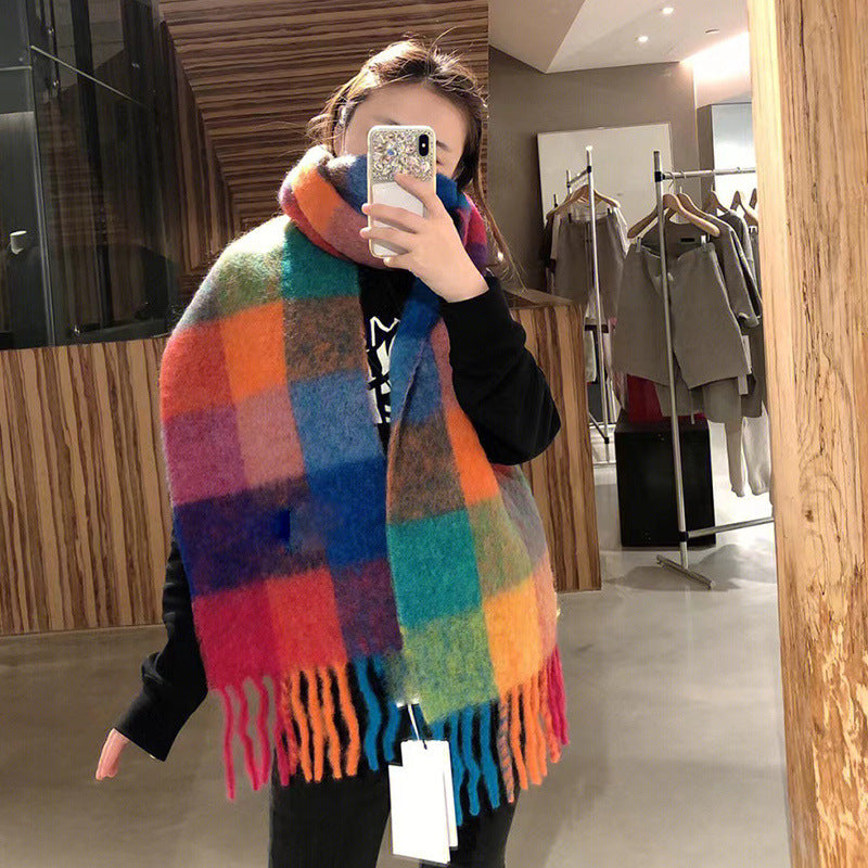 Color Plaid Winter Scarf for Women