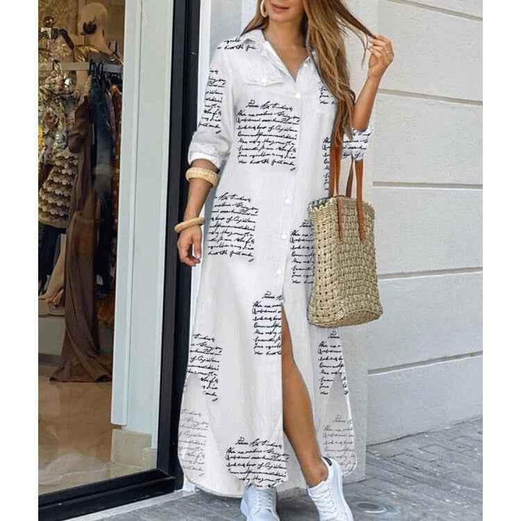 Women's A-Line Shirt Dress - Long Sleeve Casual Dress