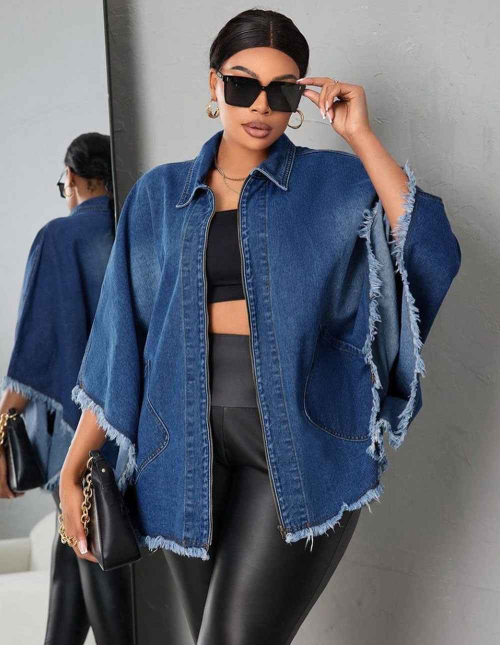 Women's Denim Jacket | Loose Fit Bat Sleeve Streetwear
