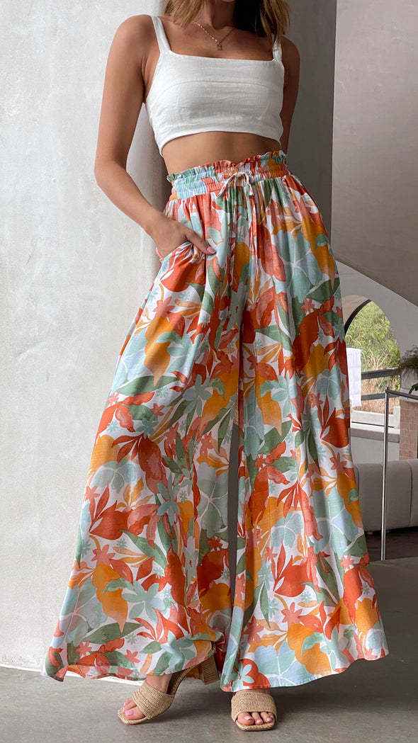 Women's High Waist Wide Leg Trousers | Lightweight Polyester Pants