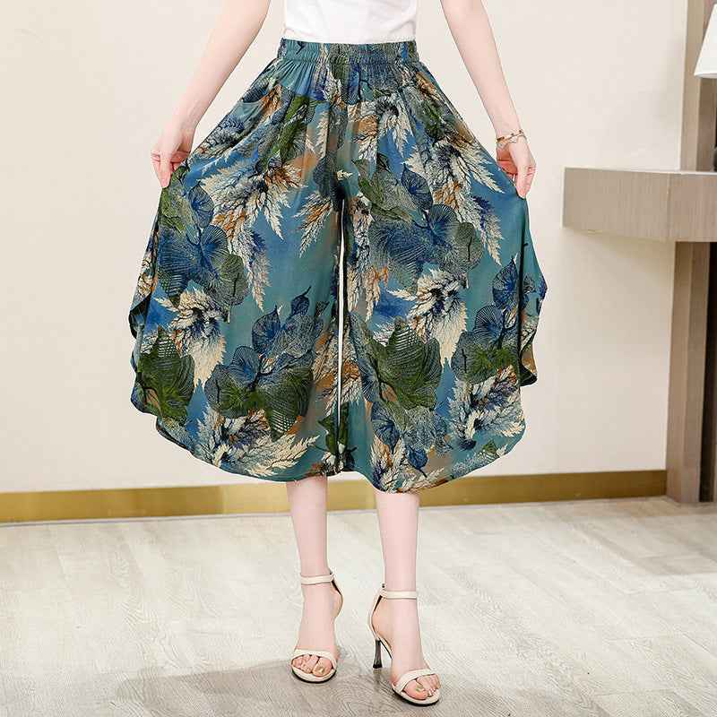 Women's High Waist Wide Leg Cropped Pants | Comfortable Elastic Waist