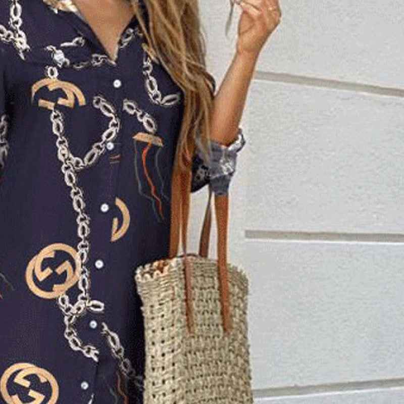 Women's A-Line Shirt Dress - Long Sleeve Casual Dress