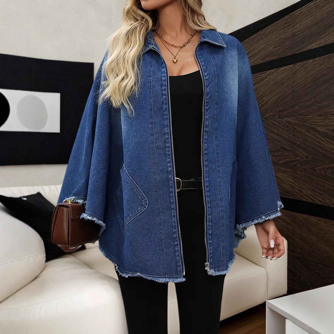 Women's Denim Jacket | Loose Fit Bat Sleeve Streetwear