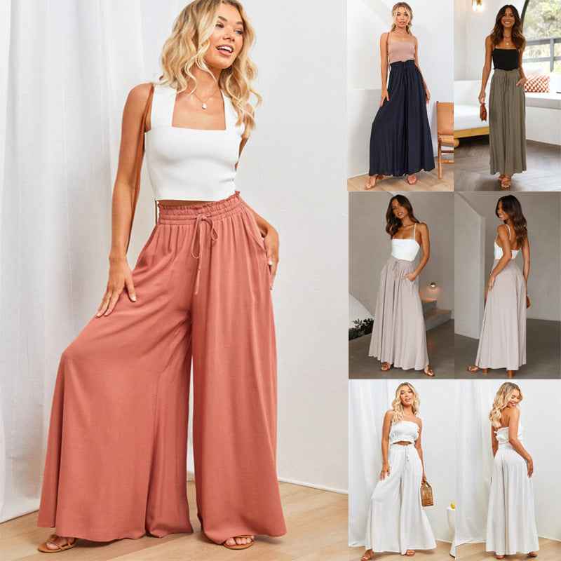 Women's High Waist Wide Leg Trousers | Lightweight Polyester Pants