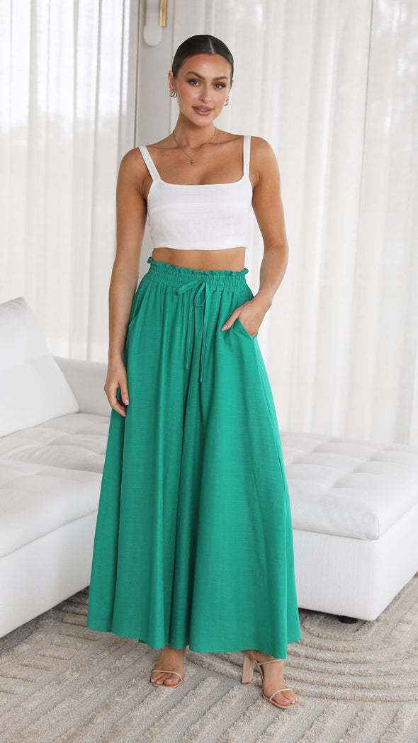 Women's High Waist Wide Leg Trousers | Lightweight Polyester Pants