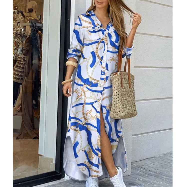 Women's A-Line Shirt Dress - Long Sleeve Casual Dress