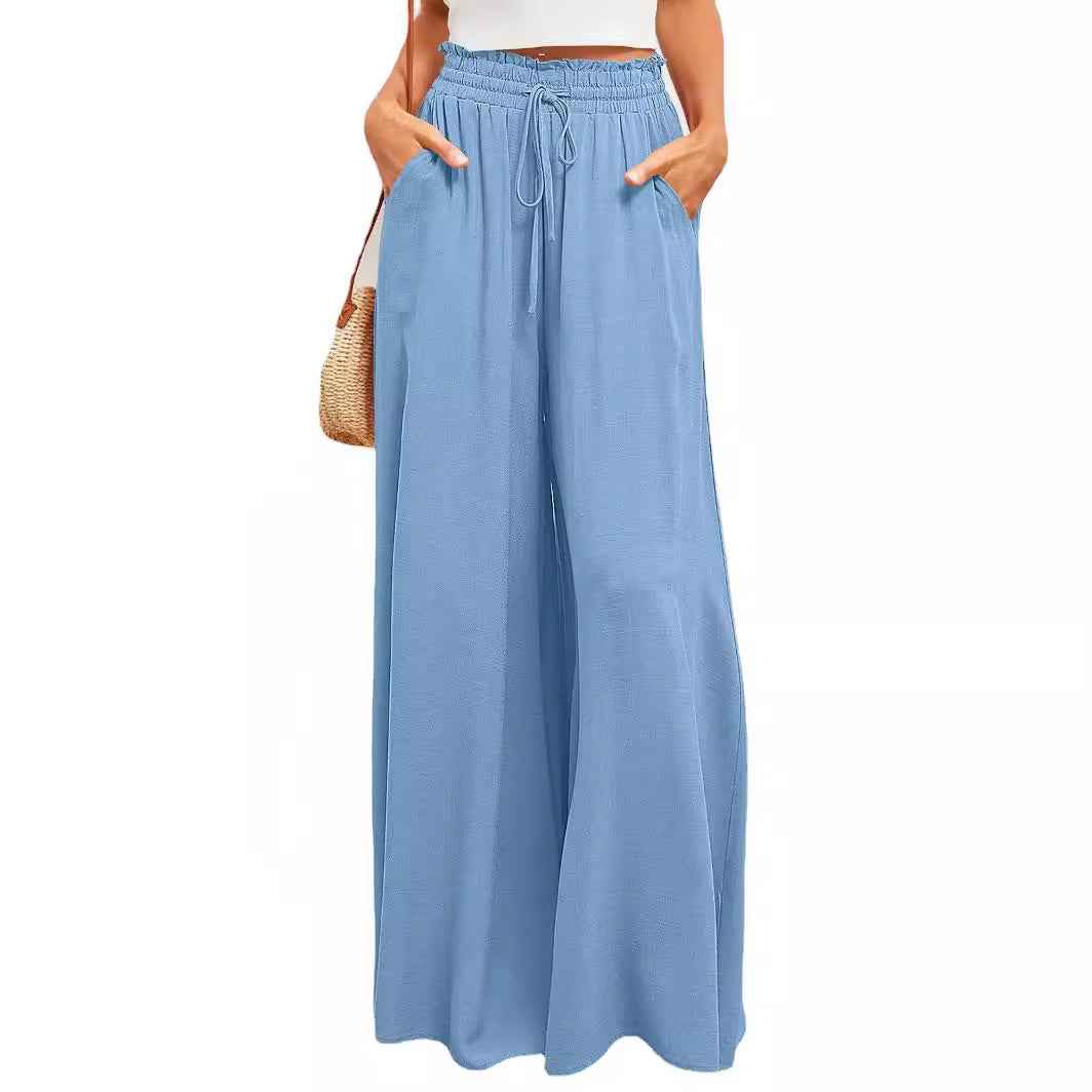 Women's High Waist Wide Leg Trousers | Lightweight Polyester Pants