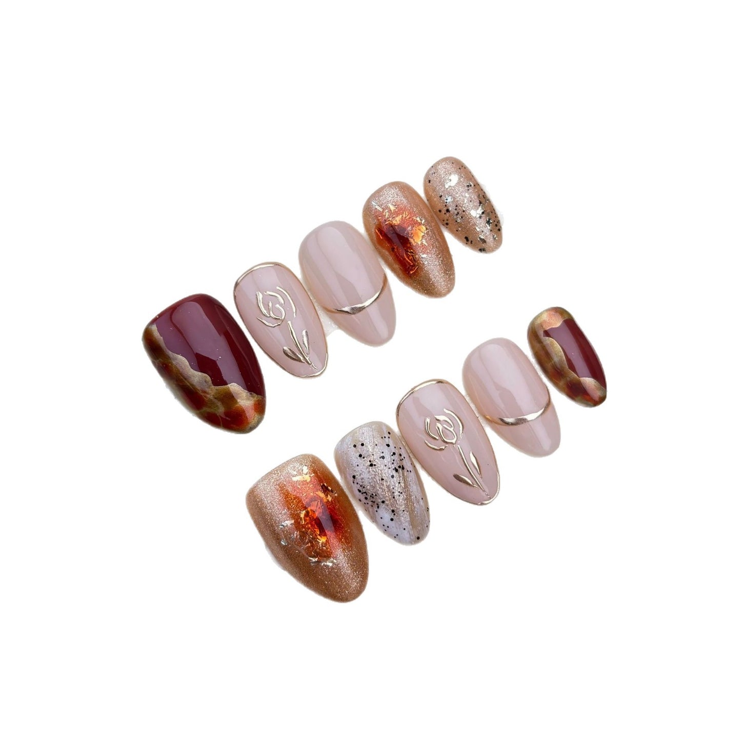 Golden Rose Handmade Wearable Nail Patches