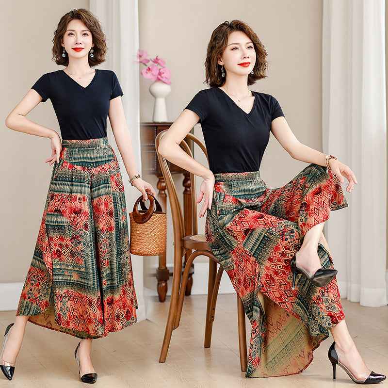 Women's High Waist Wide Leg Cropped Pants | Comfortable Elastic Waist