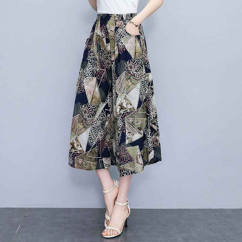 Women's High Waist Wide Leg Cropped Pants | Comfortable Elastic Waist