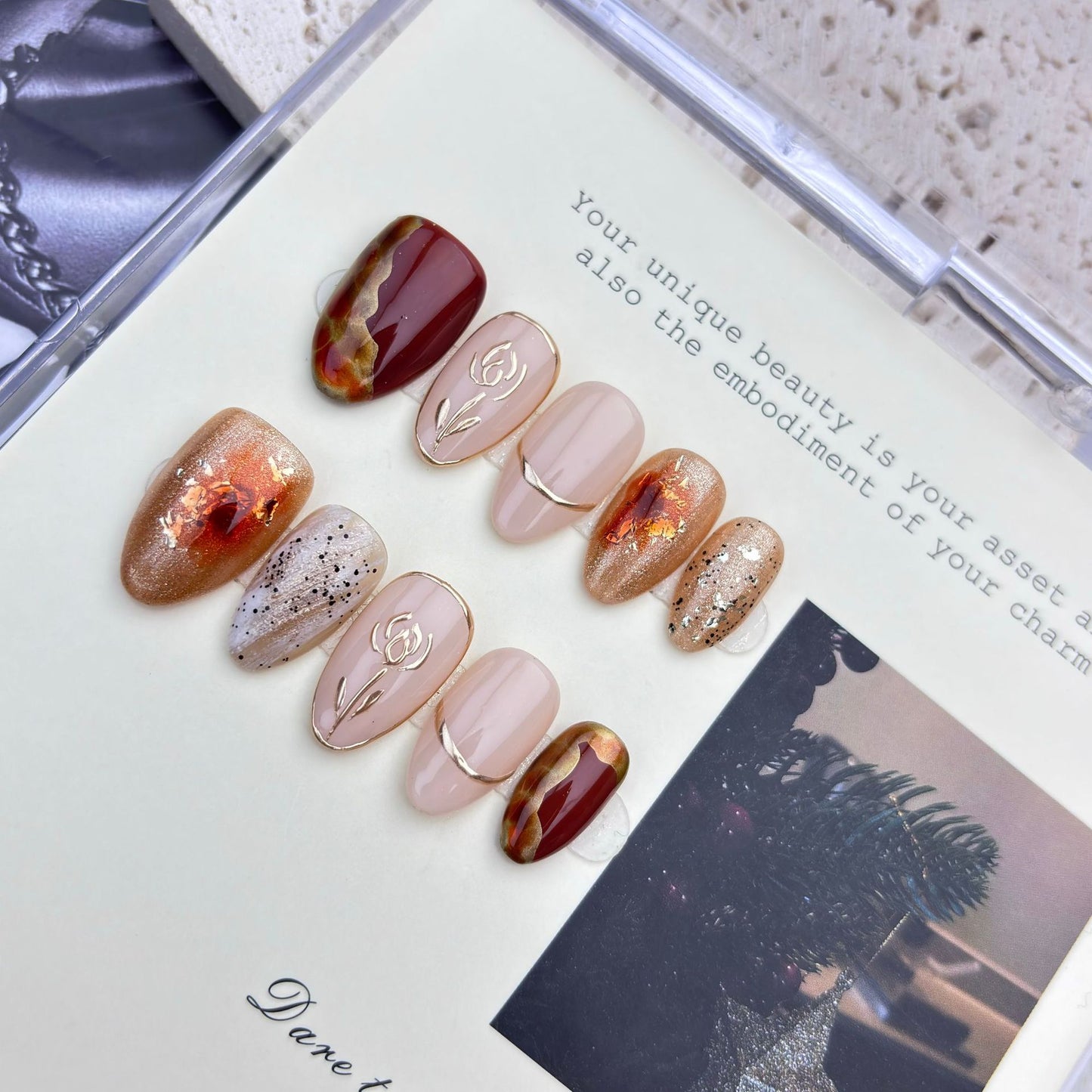 Golden Rose Handmade Wearable Nail Patches