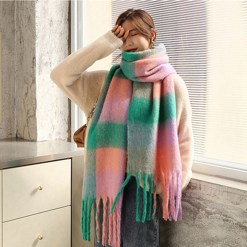 Color Plaid Winter Scarf for Women