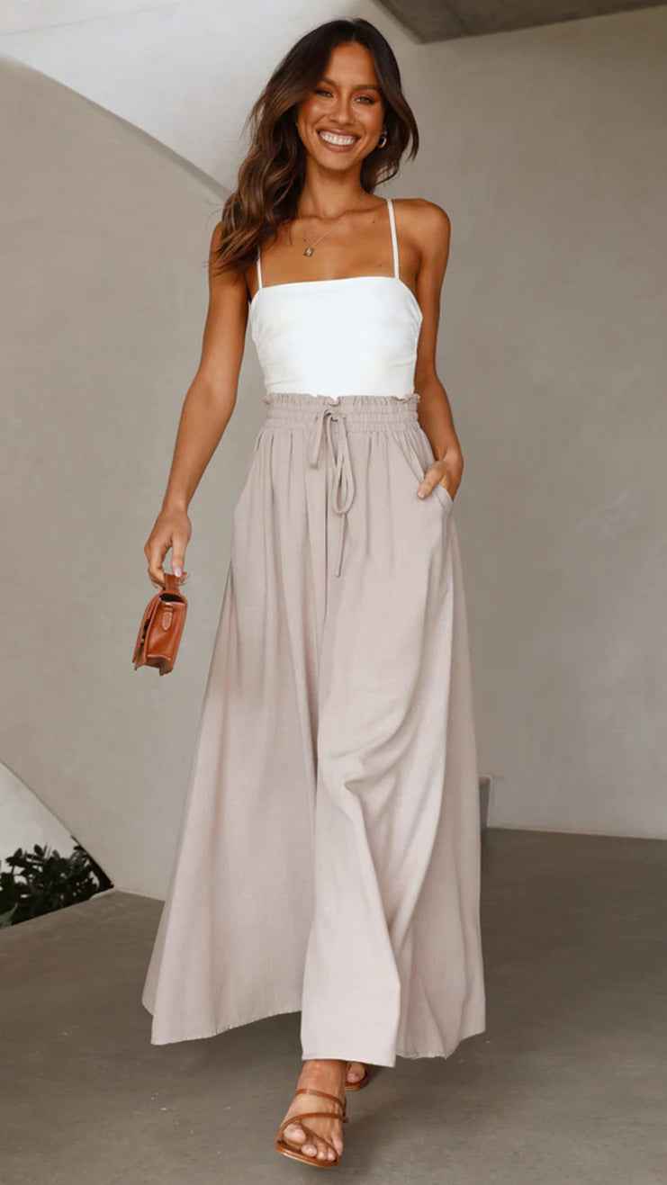 Women's High Waist Wide Leg Trousers | Lightweight Polyester Pants