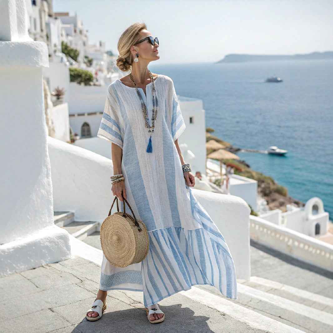 Women's 3D Floral Print V-Neck Dress with Pockets