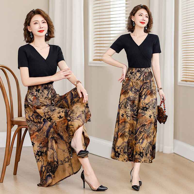 Women's High Waist Wide Leg Cropped Pants | Comfortable Elastic Waist
