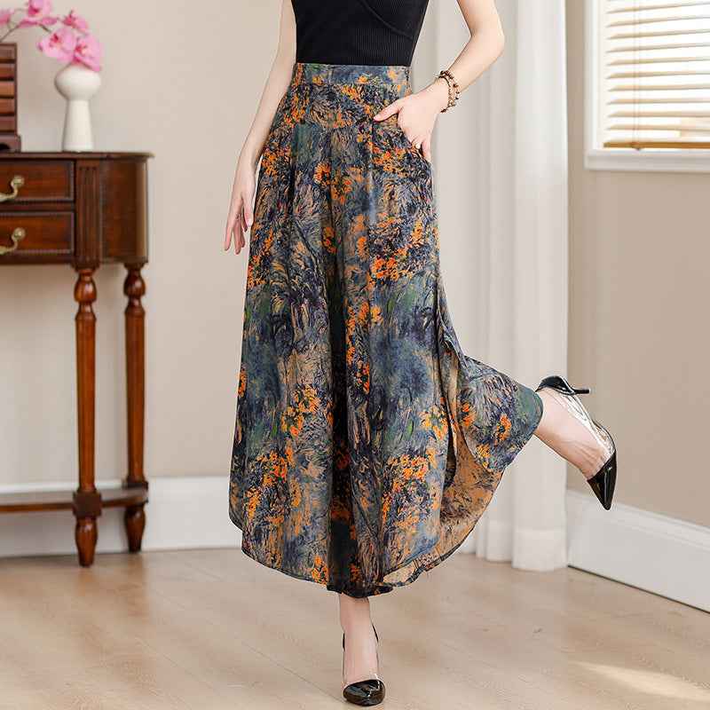 Women's High Waist Wide Leg Cropped Pants | Comfortable Elastic Waist