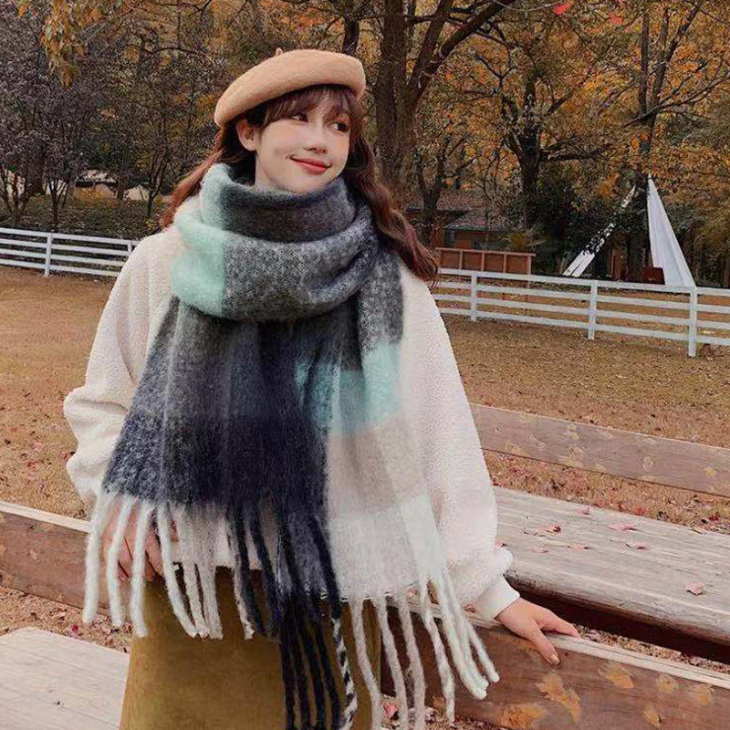 Color Plaid Winter Scarf for Women