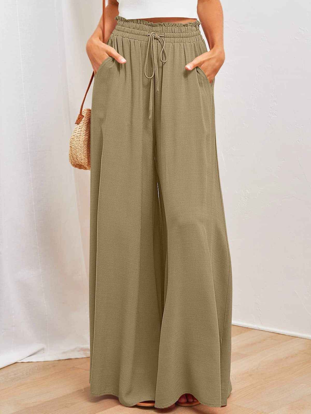 Women's High Waist Wide Leg Trousers | Lightweight Polyester Pants