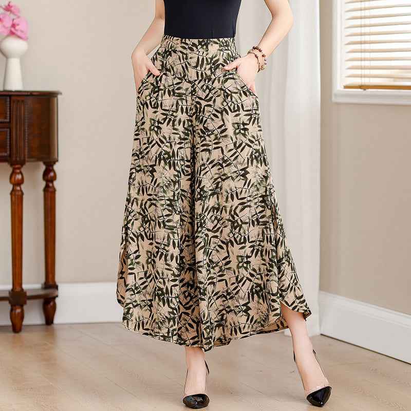 Women's High Waist Wide Leg Cropped Pants | Comfortable Elastic Waist