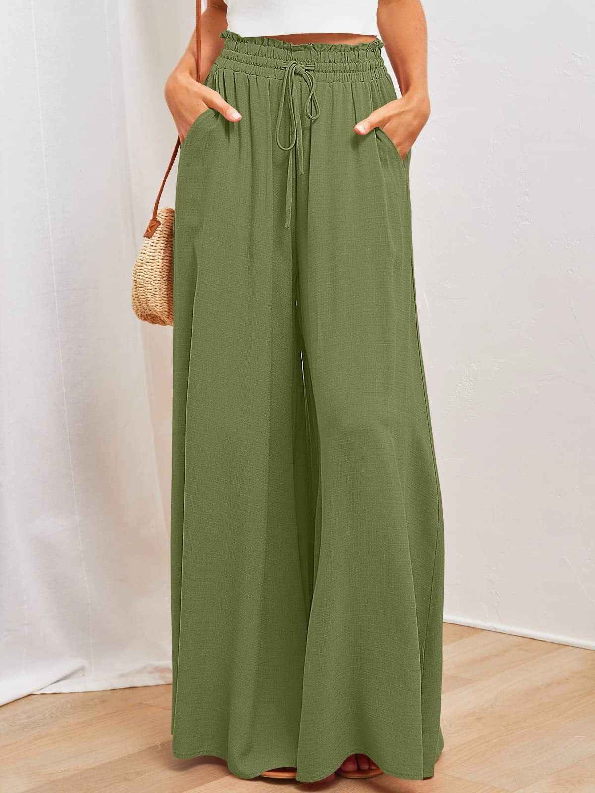 Women's High Waist Wide Leg Trousers | Lightweight Polyester Pants