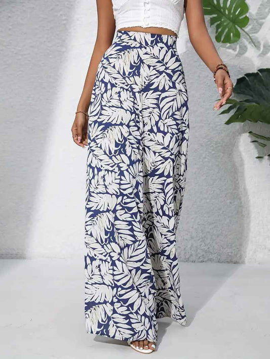 Printed Wide-Leg Pants - Lightweight Summer Chiffon Trousers