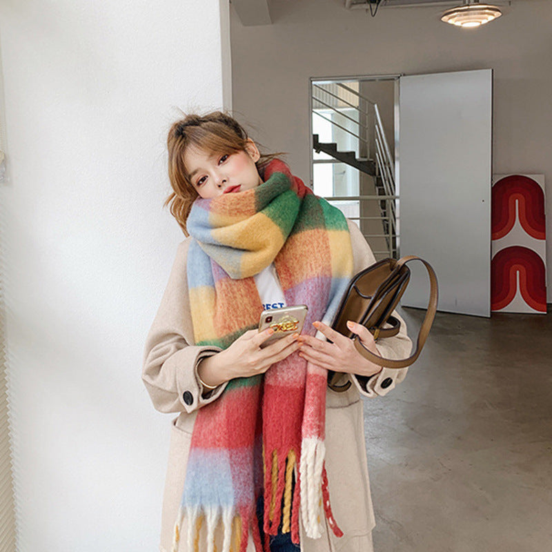Color Plaid Winter Scarf for Women