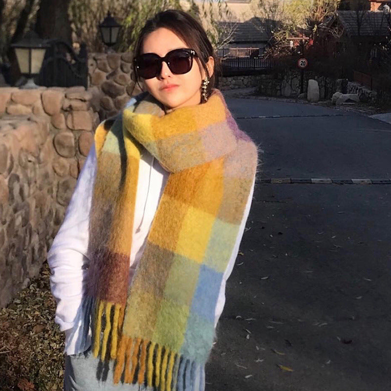 Color Plaid Winter Scarf for Women