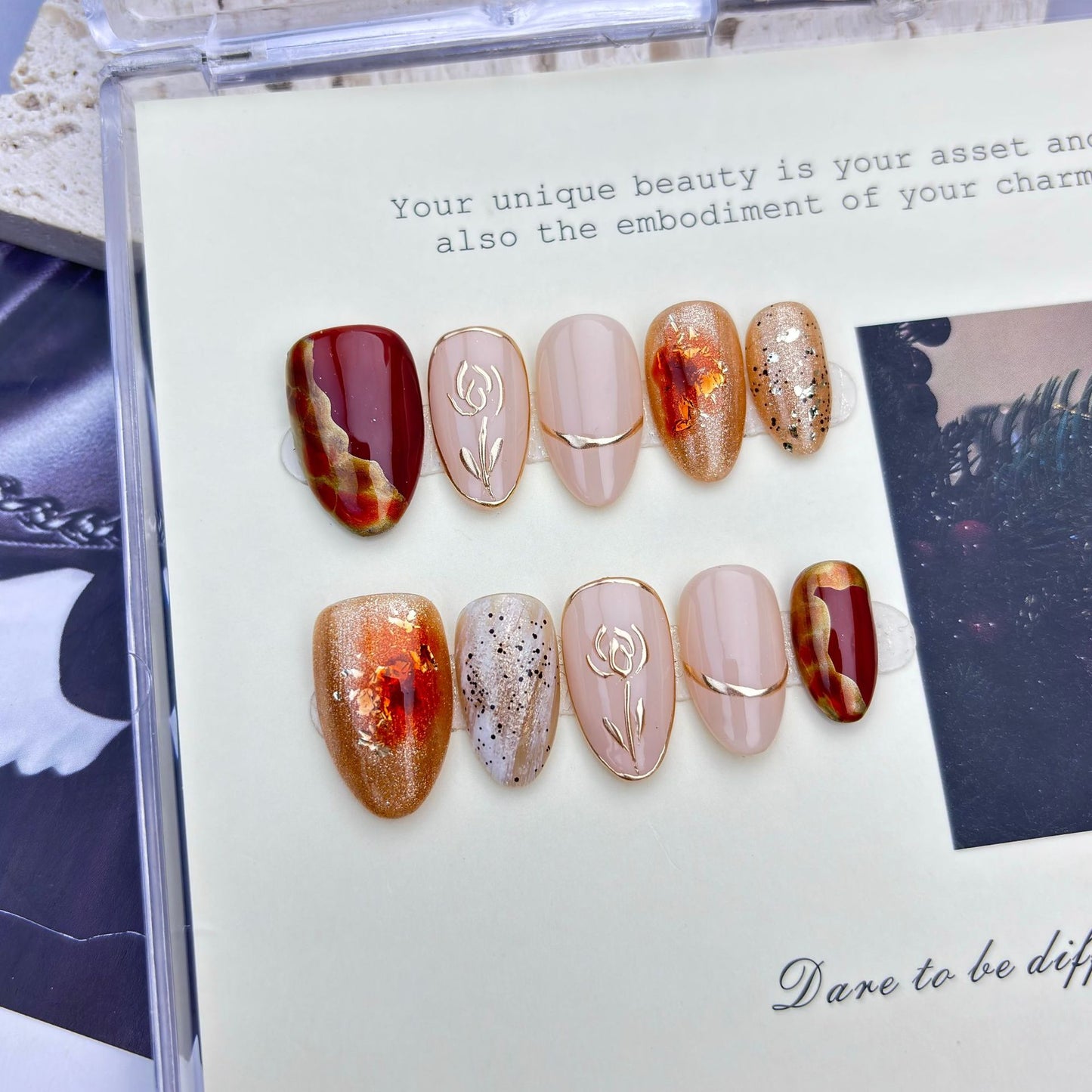 Golden Rose Handmade Wearable Nail Patches