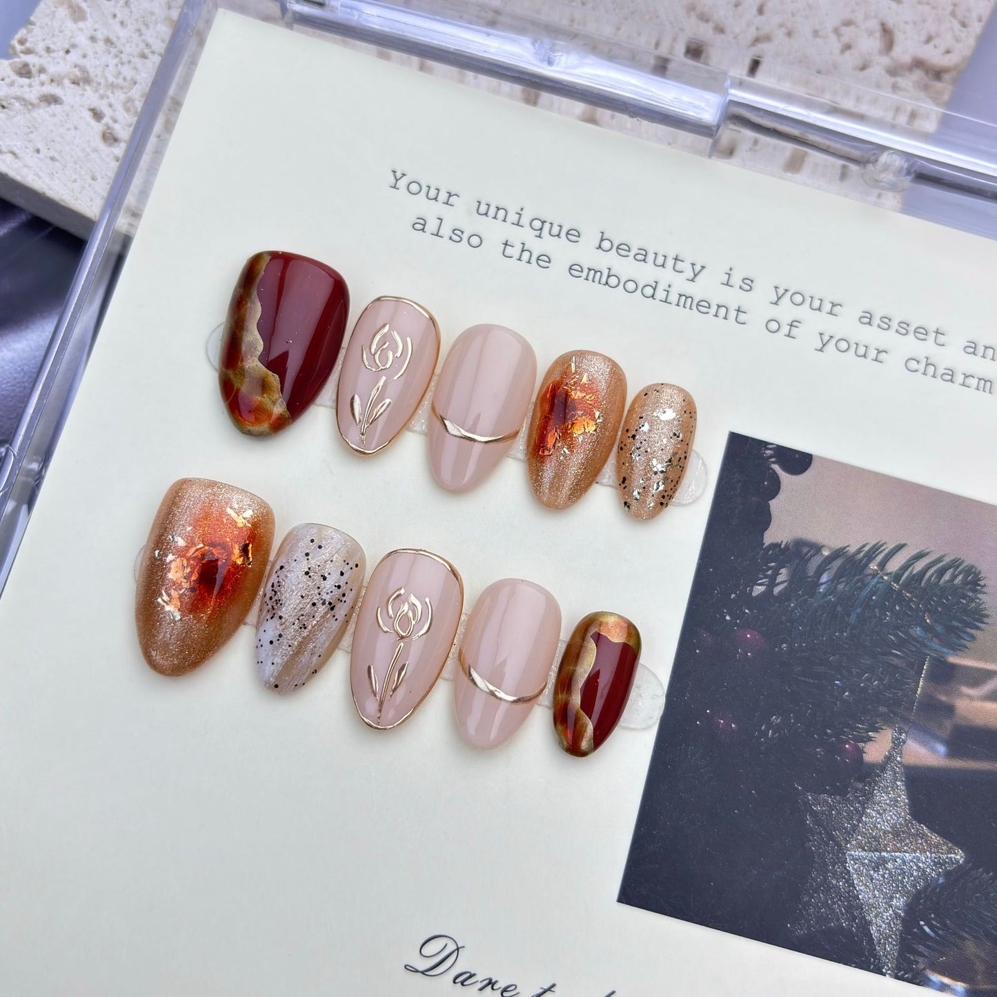 Golden Rose Handmade Wearable Nail Patches