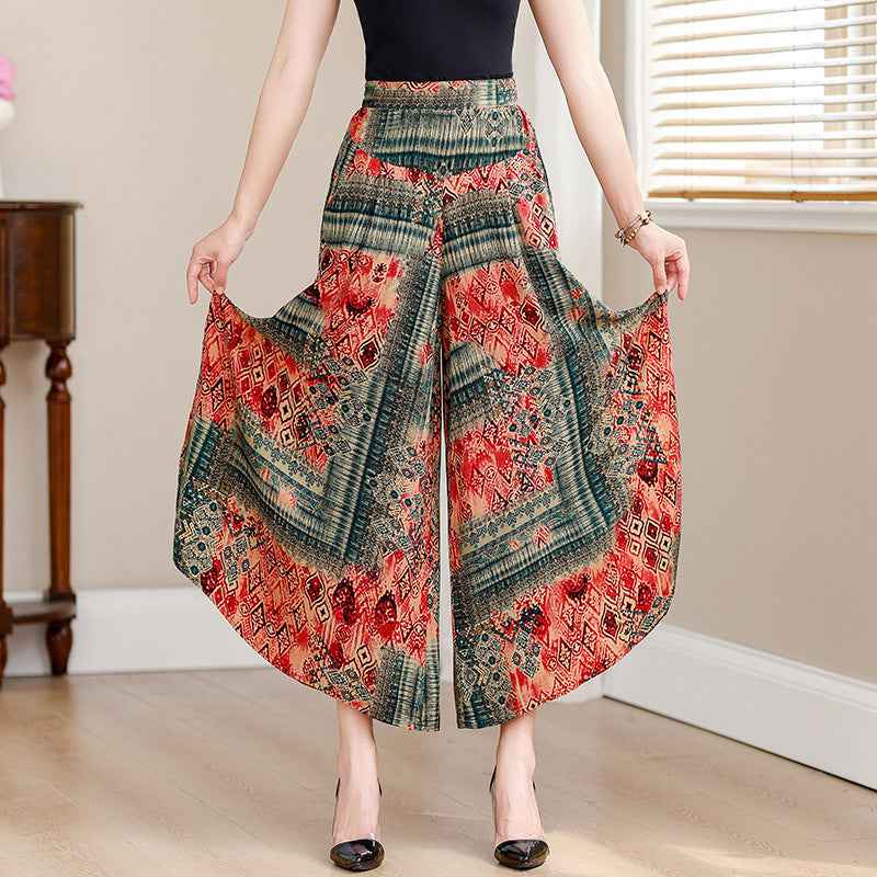 Women's High Waist Wide Leg Cropped Pants | Comfortable Elastic Waist