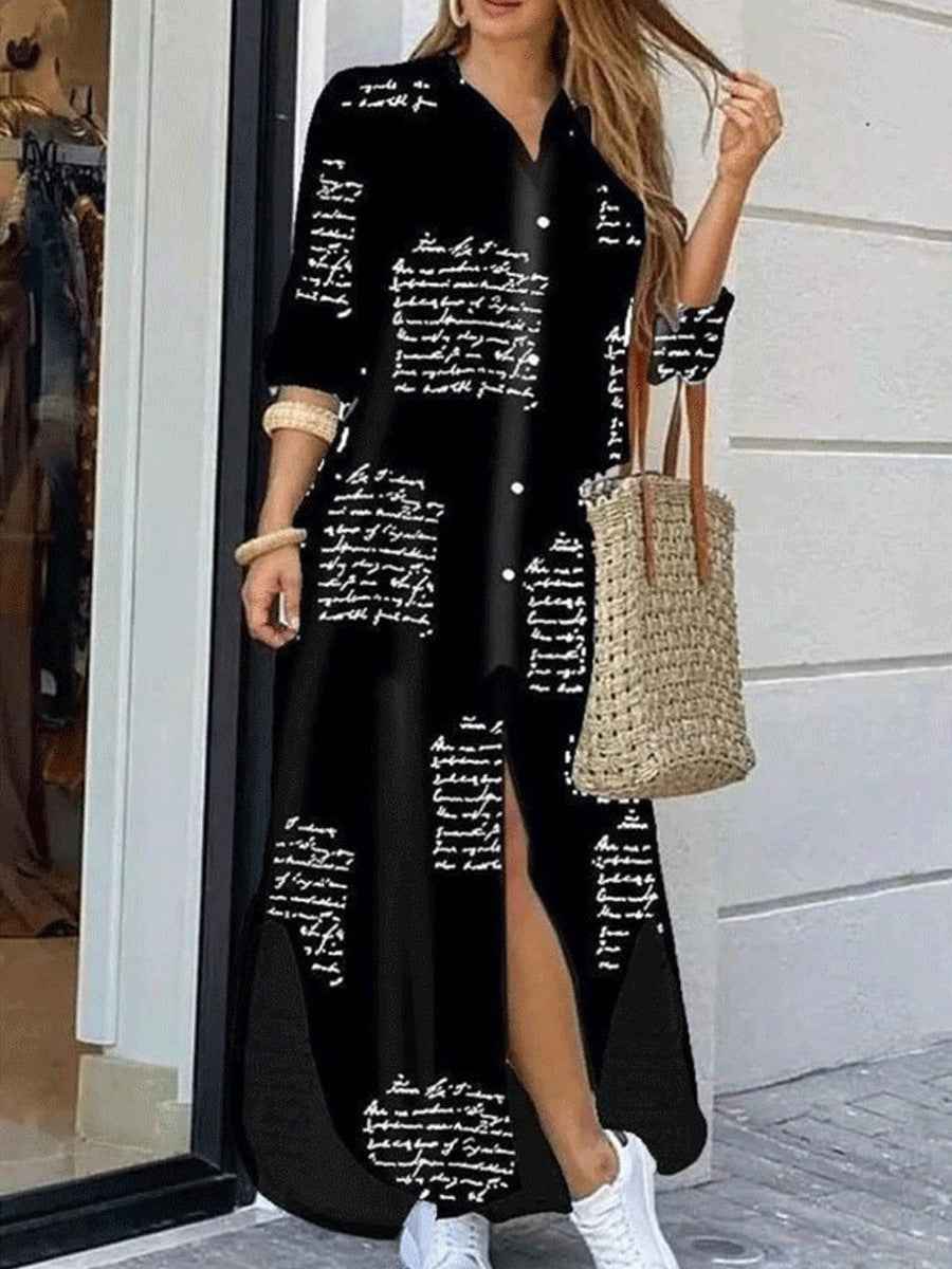 Women's A-Line Shirt Dress - Long Sleeve Casual Dress