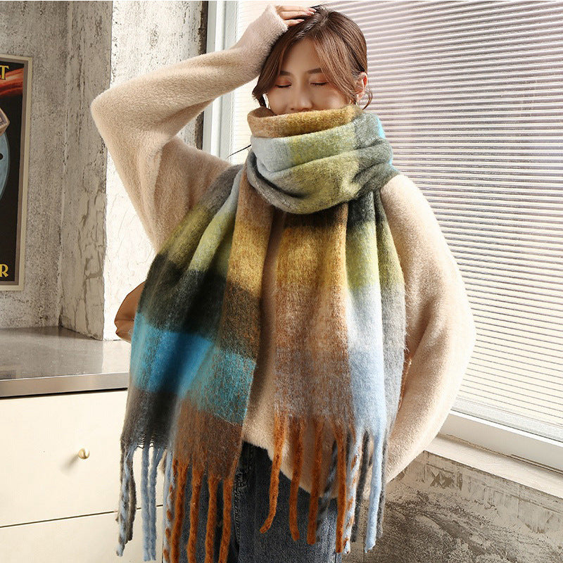 Color Plaid Winter Scarf for Women